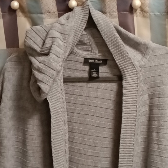 FINAL PRICE NWOT WH/BM gray hooded striped/banded/ribbed open cardigan Sm - Picture 3 of 9